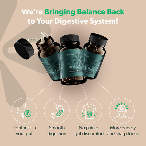 Bioma Probiotics for Digestive Health 3-in-1 Gut Health Formula 60 Capsules