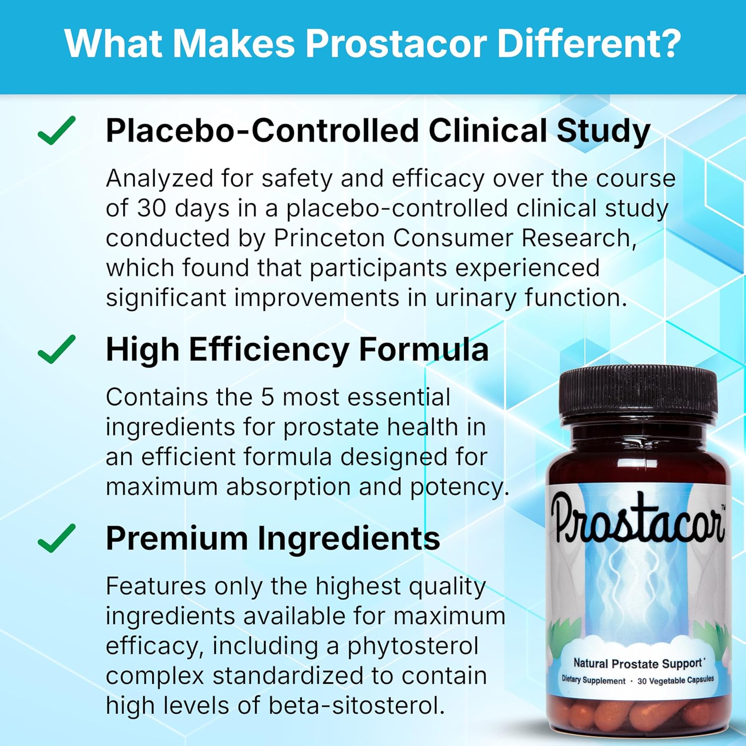 Prostacor Natural Prostate Support Supplement - Non-GMO, Vegan, Gluten-Free - 30 capsules