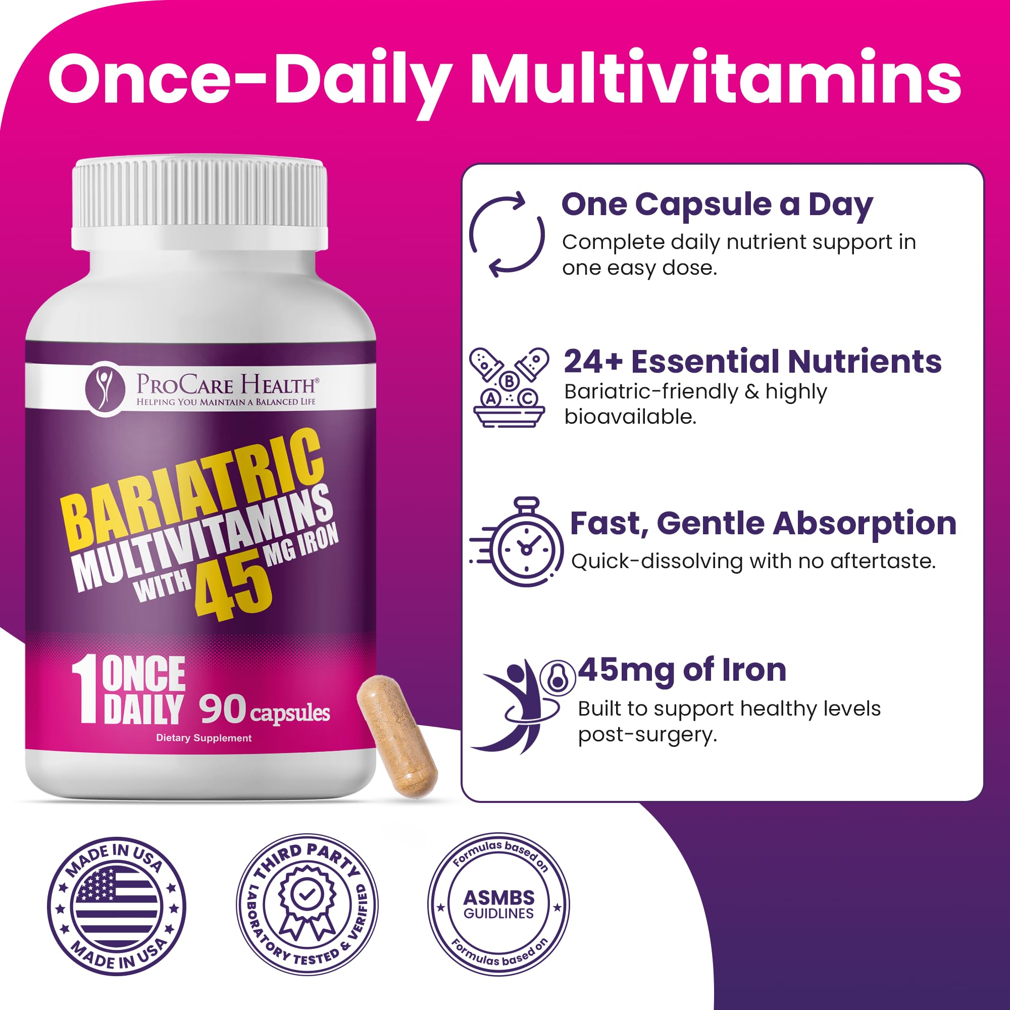 ProCare Health "1 per Day!" Bariatric Multivitamin Capsule with 45mg Iron