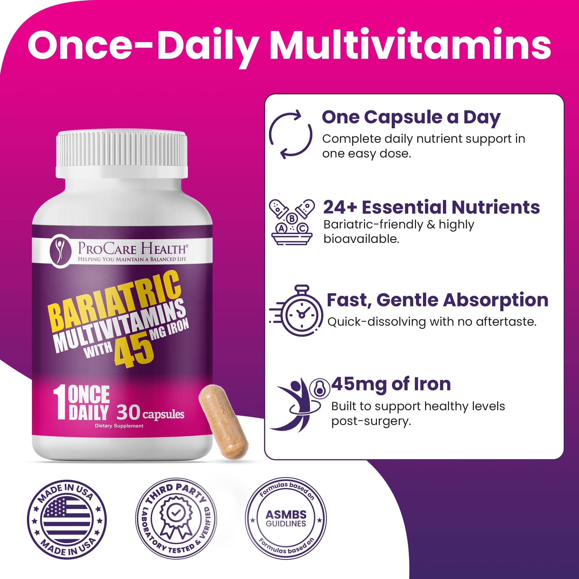 ProCare Health "1 per Day!" Bariatric Multivitamin Capsule with 45mg Iron