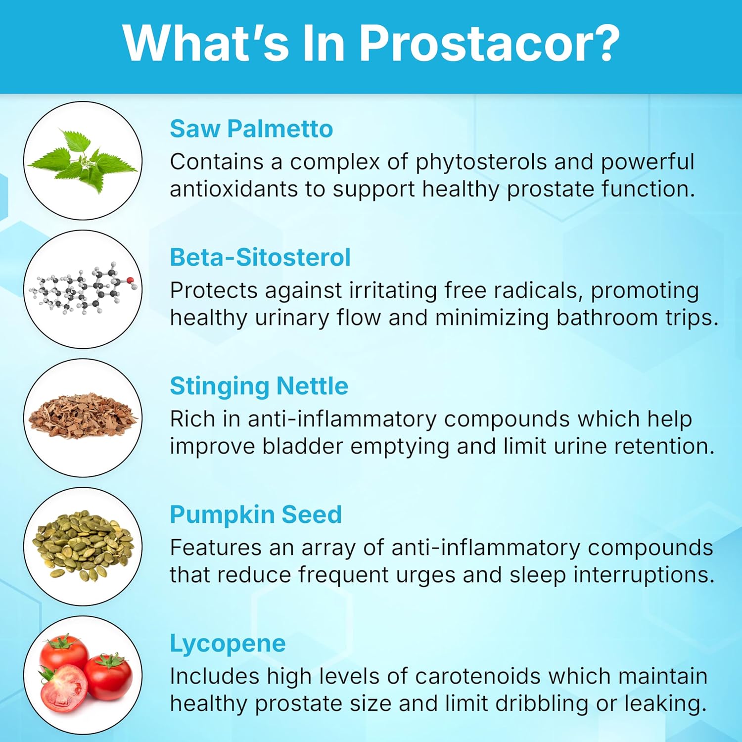 Prostacor Natural Prostate Support Supplement - Non-GMO, Vegan, Gluten-Free - 30 capsules