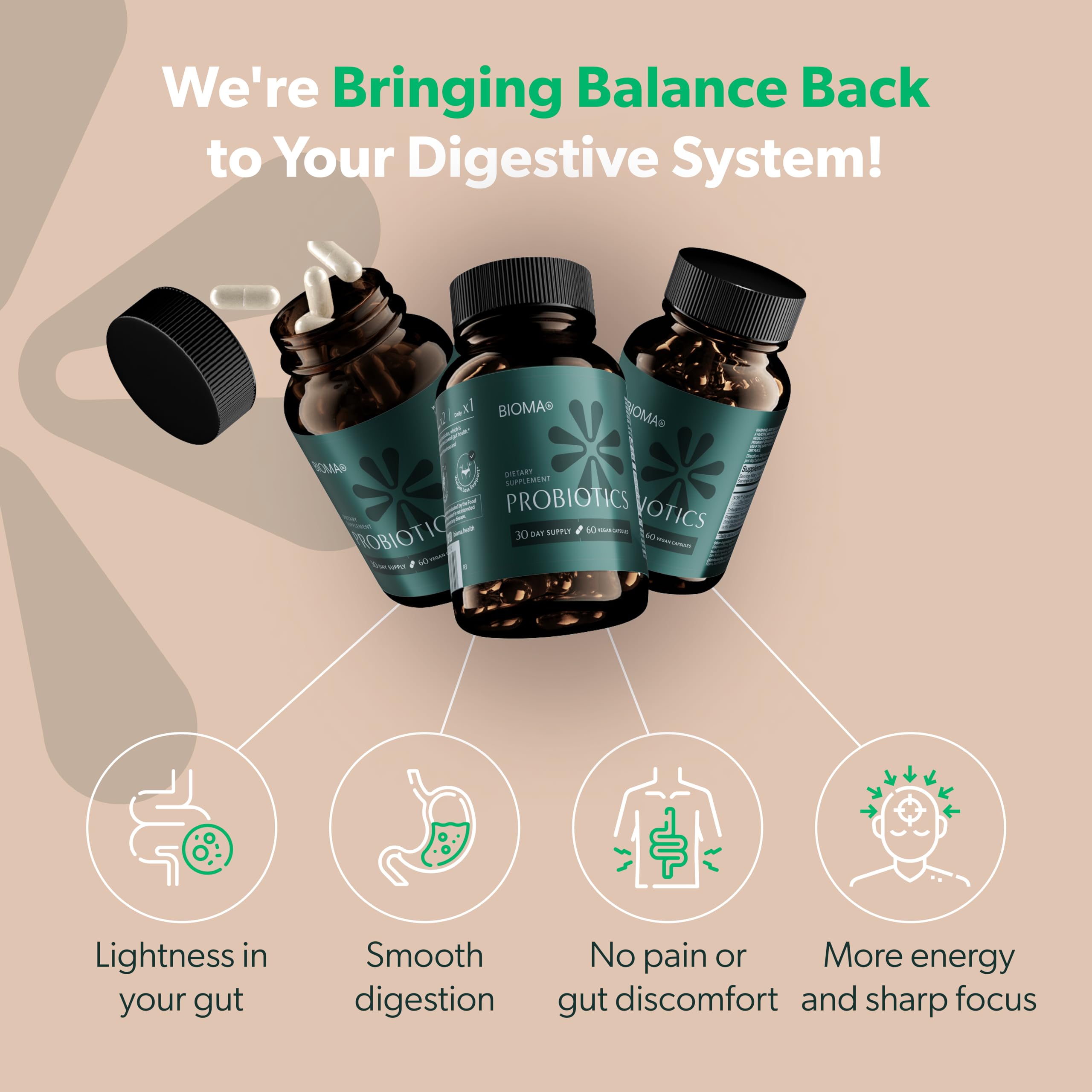 Digestive Health Probiotic - Gut Support for Men & Women - Vegan & Gluten Free - 60 Delayed-Release Capsules (30-Day Supply)